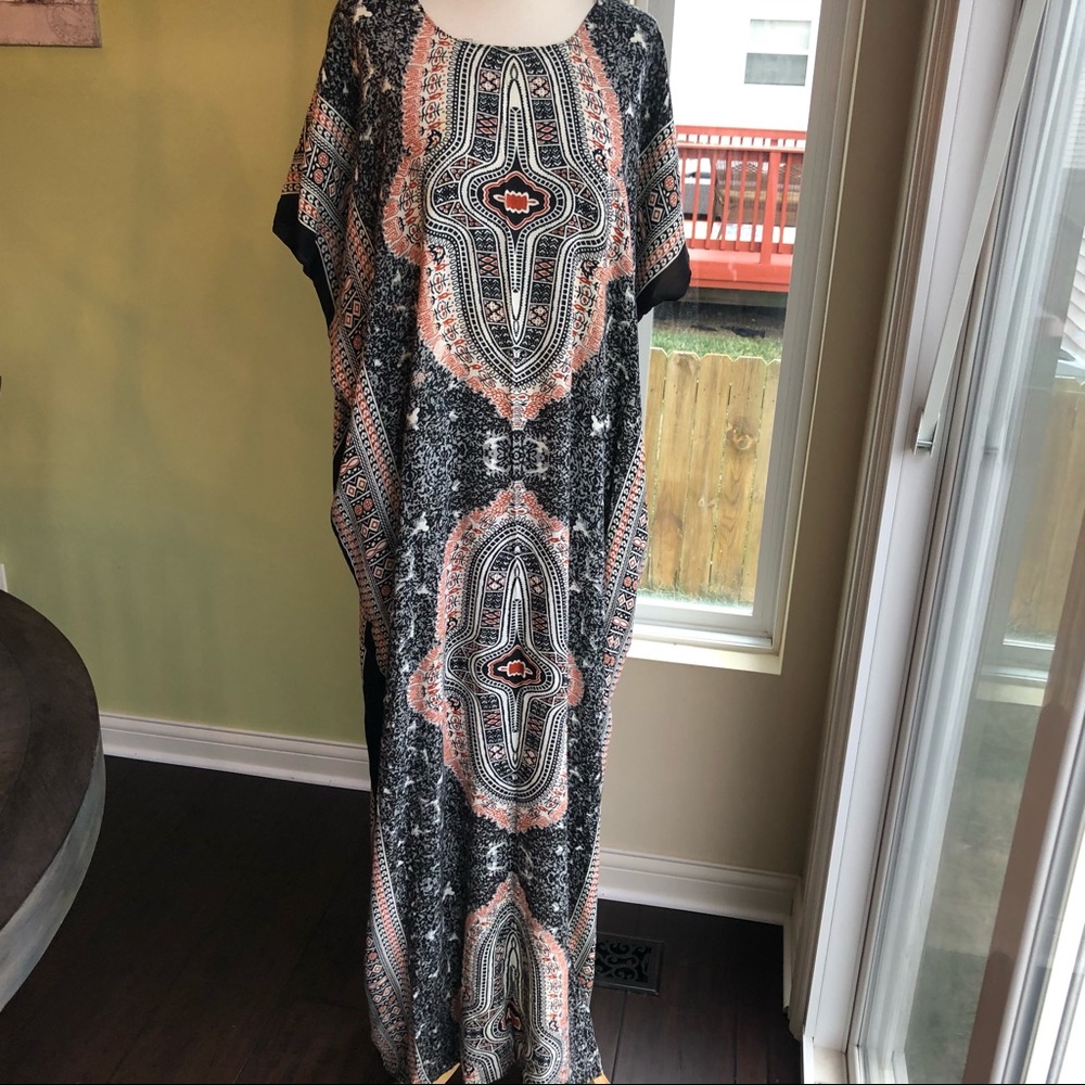 Caftan kimono BoHo beach lounge maxi dress M L